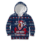 Personalized Sydney Roosters Christmas Kid Hoodie Australian Rugby Fans - Pixelated Ugly Xmas Pattern Mascot Santa