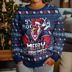 Personalized Sydney Roosters Christmas Kid Ugly Christmas Sweater Australian Rugby Fans - Pixelated Ugly Xmas Pattern Mascot Santa
