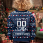 Personalized Sydney Roosters Christmas Kid Ugly Christmas Sweater Australian Rugby Fans - Pixelated Ugly Xmas Pattern Mascot Santa