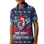 Personalized Sydney Roosters Christmas Kid Polo Shirt Australian Rugby Fans - Pixelated Ugly Xmas Pattern Mascot Santa