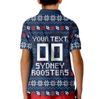 Personalized Sydney Roosters Christmas Kid Polo Shirt Australian Rugby Fans - Pixelated Ugly Xmas Pattern Mascot Santa