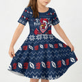 Personalized Sydney Roosters Christmas Kid Short Sleeve Dress Australian Rugby Fans - Pixelated Ugly Xmas Pattern Mascot Santa