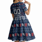 Personalized Sydney Roosters Christmas Kid Short Sleeve Dress Australian Rugby Fans - Pixelated Ugly Xmas Pattern Mascot Santa