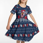 Personalized Sydney Roosters Christmas Kid Short Sleeve Dress Australian Rugby Fans - Pixelated Ugly Xmas Pattern Mascot Santa