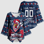 Personalized Sydney Roosters Christmas Kimono Sleeve Blouse Australian Rugby Fans - Pixelated Ugly Xmas Pattern Mascot Santa