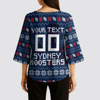 Personalized Sydney Roosters Christmas Kimono Sleeve Blouse Australian Rugby Fans - Pixelated Ugly Xmas Pattern Mascot Santa
