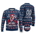 Personalized Sydney Roosters Christmas Ugly Christmas Sweater Australian Rugby Fans - Pixelated Ugly Xmas Pattern Mascot Santa