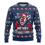 Personalized Sydney Roosters Christmas Ugly Christmas Sweater Australian Rugby Fans - Pixelated Ugly Xmas Pattern Mascot Santa