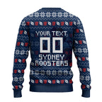 Personalized Sydney Roosters Christmas Ugly Christmas Sweater Australian Rugby Fans - Pixelated Ugly Xmas Pattern Mascot Santa