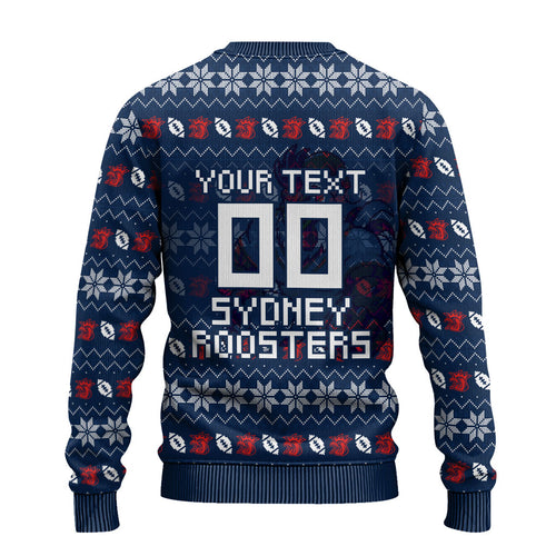 Personalized Sydney Roosters Christmas Ugly Christmas Sweater Australian Rugby Fans - Pixelated Ugly Xmas Pattern Mascot Santa