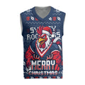 Personalized Sydney Roosters Christmas Knitted V-Neck Vest Australian Rugby Fans - Pixelated Ugly Xmas Pattern Mascot Santa