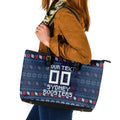 Personalized Sydney Roosters Christmas Leather Tote Bag Australian Rugby Fans - Pixelated Ugly Xmas Pattern Mascot Santa