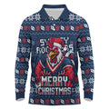 Personalized Sydney Roosters Christmas Long Sleeve Polo Shirt Australian Rugby Fans - Pixelated Ugly Xmas Pattern Mascot Santa