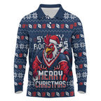 Personalized Sydney Roosters Christmas Long Sleeve Polo Shirt Australian Rugby Fans - Pixelated Ugly Xmas Pattern Mascot Santa