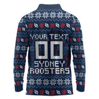 Personalized Sydney Roosters Christmas Long Sleeve Polo Shirt Australian Rugby Fans - Pixelated Ugly Xmas Pattern Mascot Santa