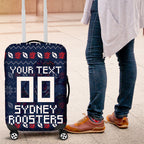 Personalized Sydney Roosters Christmas Luggage Cover Australian Rugby Fans - Pixelated Ugly Xmas Pattern Mascot Santa