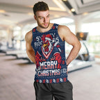 Personalized Sydney Roosters Christmas Men Tank Top Australian Rugby Fans - Pixelated Ugly Xmas Pattern Mascot Santa
