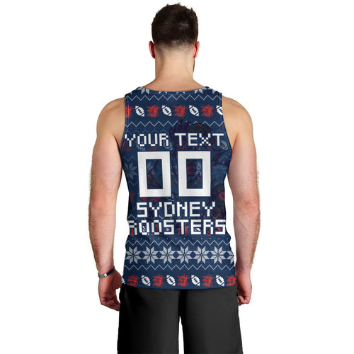 Personalized Sydney Roosters Christmas Men Tank Top Australian Rugby Fans - Pixelated Ugly Xmas Pattern Mascot Santa
