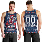 Personalized Sydney Roosters Christmas Men Tank Top Australian Rugby Fans - Pixelated Ugly Xmas Pattern Mascot Santa