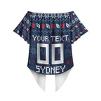 Personalized Sydney Roosters Christmas Off Shoulder Wrap Waist Top Australian Rugby Fans - Pixelated Ugly Xmas Pattern Mascot Santa