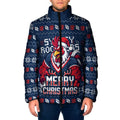 Personalized Sydney Roosters Christmas Padded Jacket Australian Rugby Fans - Pixelated Ugly Xmas Pattern Mascot Santa