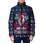 Personalized Sydney Roosters Christmas Padded Jacket Australian Rugby Fans - Pixelated Ugly Xmas Pattern Mascot Santa
