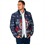 Personalized Sydney Roosters Christmas Padded Jacket Australian Rugby Fans - Pixelated Ugly Xmas Pattern Mascot Santa