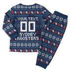 Personalized Sydney Roosters Christmas Pajama Set Australian Rugby Fans - Pixelated Ugly Xmas Pattern Mascot Santa