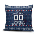 Personalized Sydney Roosters Christmas Pillow Cover Australian Rugby Fans - Pixelated Ugly Xmas Pattern Mascot Santa