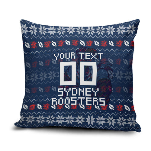 Personalized Sydney Roosters Christmas Pillow Cover Australian Rugby Fans - Pixelated Ugly Xmas Pattern Mascot Santa
