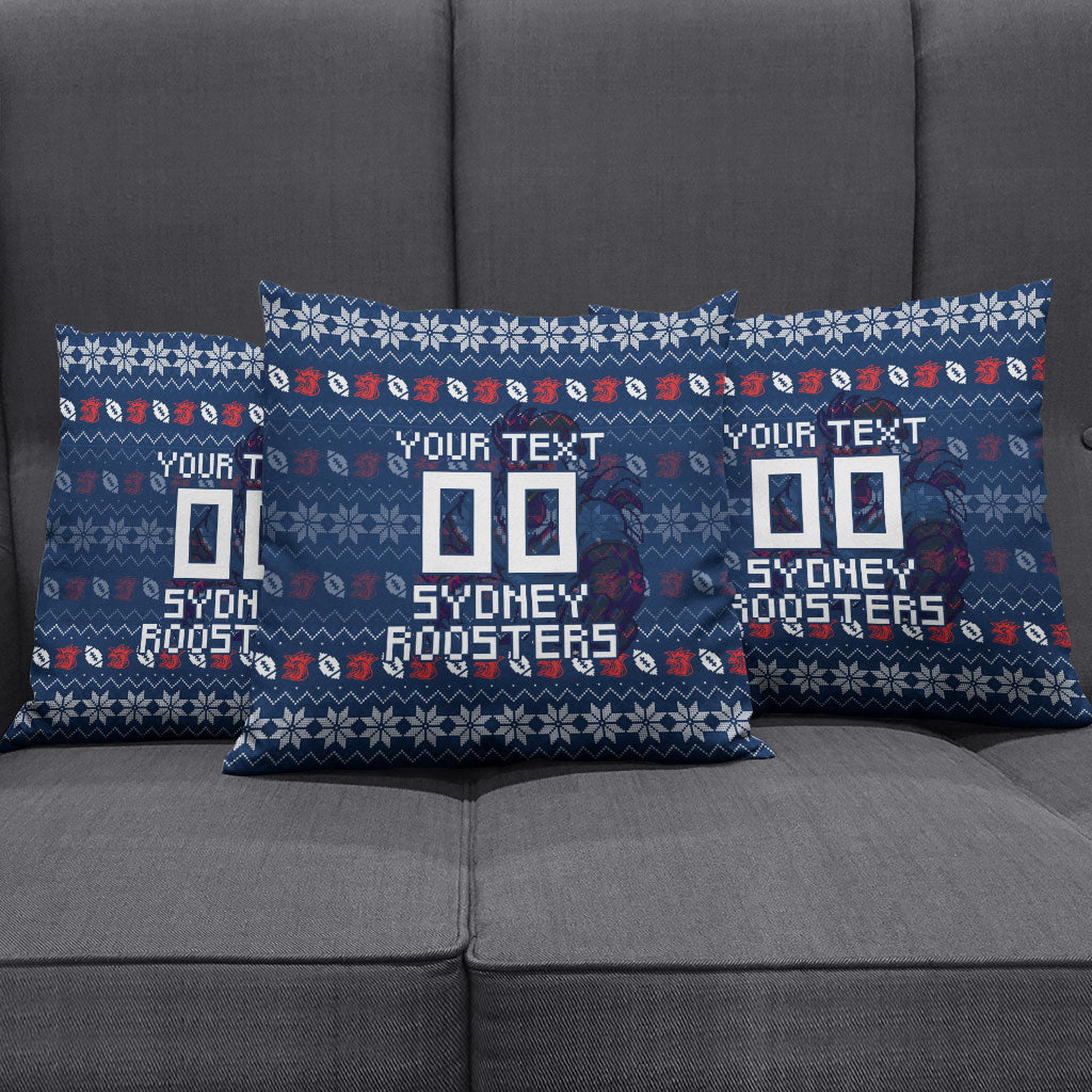 Personalized Sydney Roosters Christmas Pillow Cover Australian Rugby Fans - Pixelated Ugly Xmas Pattern Mascot Santa