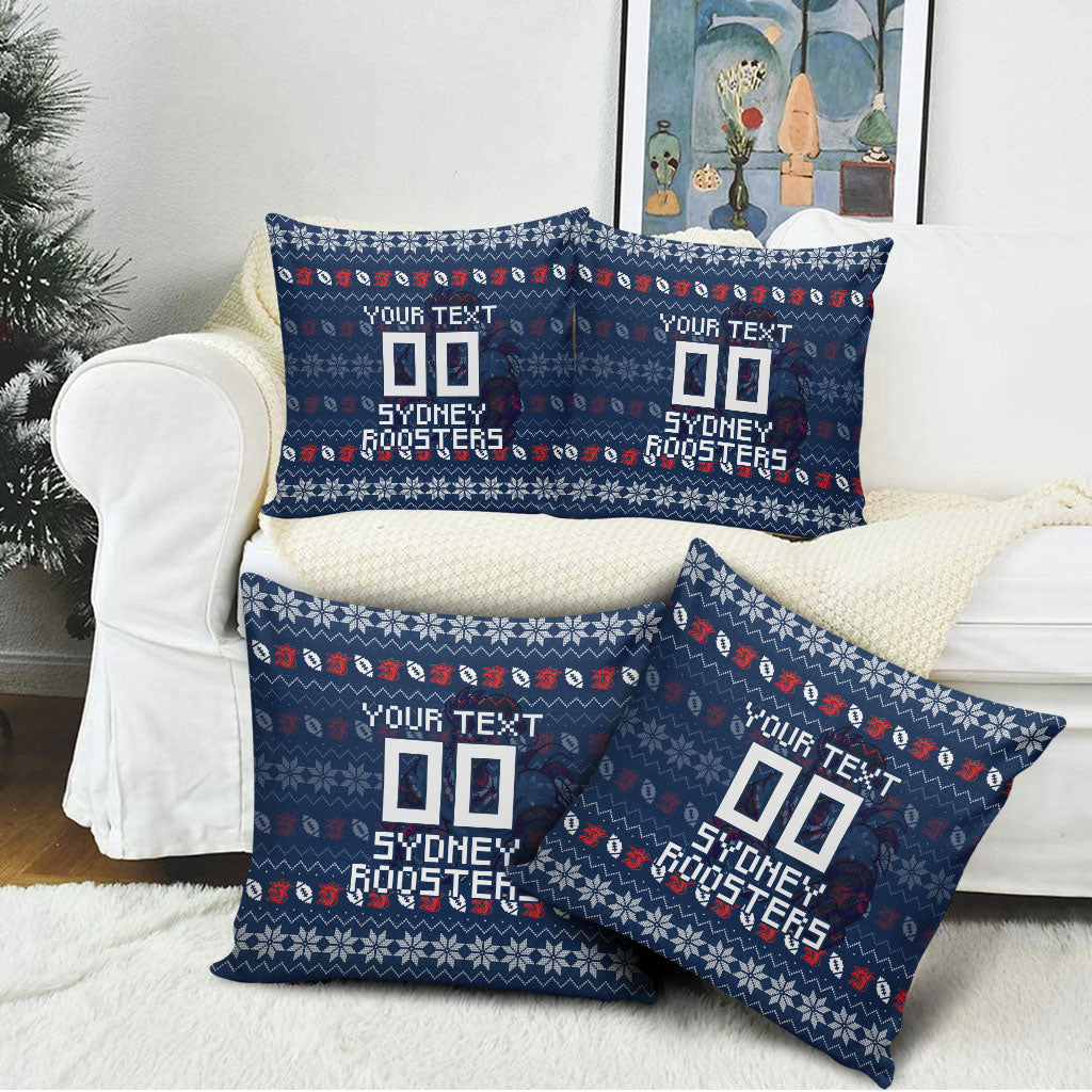 Personalized Sydney Roosters Christmas Pillow Cover Australian Rugby Fans - Pixelated Ugly Xmas Pattern Mascot Santa