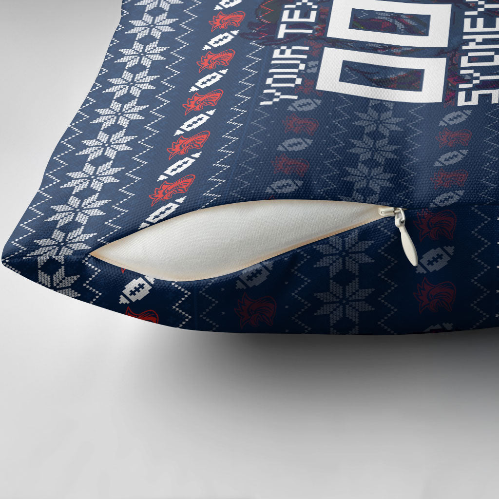 Personalized Sydney Roosters Christmas Pillow Cover Australian Rugby Fans - Pixelated Ugly Xmas Pattern Mascot Santa
