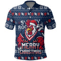 Personalized Sydney Roosters Christmas Polo Shirt Australian Rugby Fans - Pixelated Ugly Xmas Pattern Mascot Santa