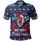 Personalized Sydney Roosters Christmas Polo Shirt Australian Rugby Fans - Pixelated Ugly Xmas Pattern Mascot Santa