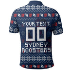 Personalized Sydney Roosters Christmas Polo Shirt Australian Rugby Fans - Pixelated Ugly Xmas Pattern Mascot Santa