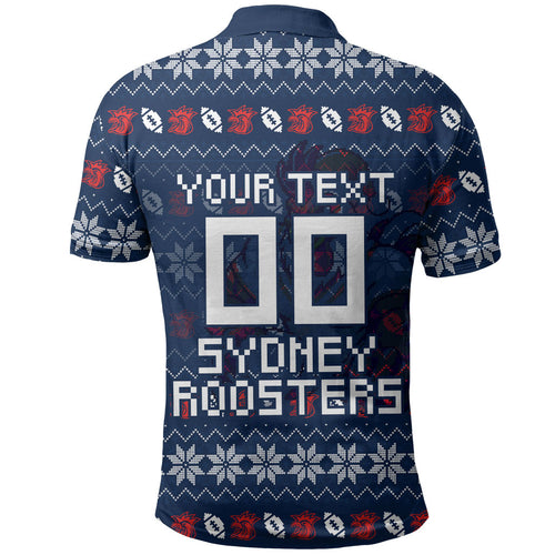 Personalized Sydney Roosters Christmas Polo Shirt Australian Rugby Fans - Pixelated Ugly Xmas Pattern Mascot Santa