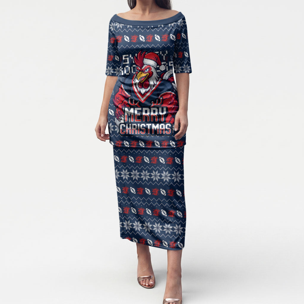 Personalized Sydney Roosters Christmas Puletasi Australian Rugby Fans - Pixelated Ugly Xmas Pattern Mascot Santa