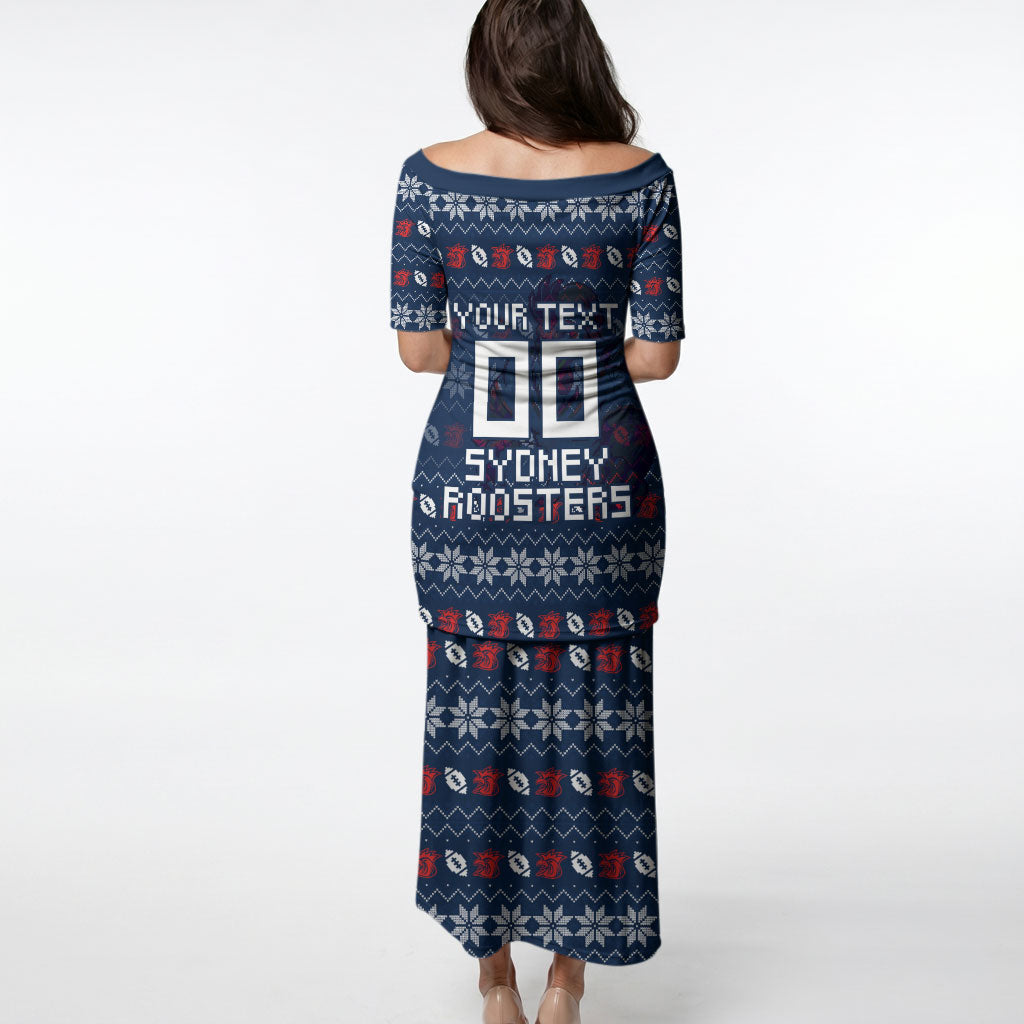 Personalized Sydney Roosters Christmas Puletasi Australian Rugby Fans - Pixelated Ugly Xmas Pattern Mascot Santa