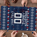 Personalized Sydney Roosters Christmas Puzzle Australian Rugby Fans - Pixelated Ugly Xmas Pattern Mascot Santa