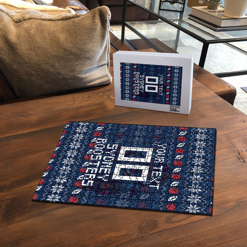 Personalized Sydney Roosters Christmas Puzzle Australian Rugby Fans - Pixelated Ugly Xmas Pattern Mascot Santa