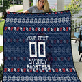 Personalized Sydney Roosters Christmas Quilt Australian Rugby Fans - Pixelated Ugly Xmas Pattern Mascot Santa