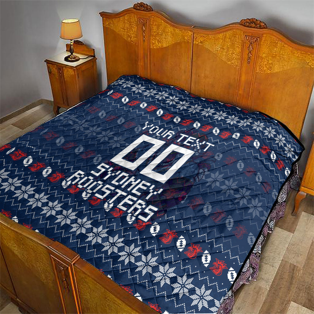 Personalized Sydney Roosters Christmas Quilt Australian Rugby Fans - Pixelated Ugly Xmas Pattern Mascot Santa