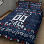 Personalized Sydney Roosters Christmas Quilt Bed Set Australian Rugby Fans - Pixelated Ugly Xmas Pattern Mascot Santa