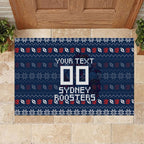 Personalized Sydney Roosters Christmas Rubber Doormat Australian Rugby Fans - Pixelated Ugly Xmas Pattern Mascot Santa