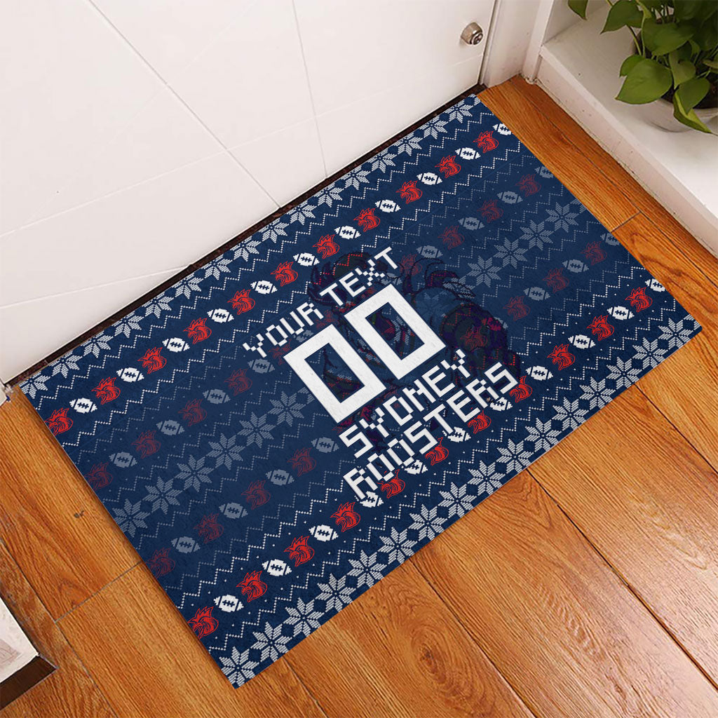 Personalized Sydney Roosters Christmas Rubber Doormat Australian Rugby Fans - Pixelated Ugly Xmas Pattern Mascot Santa