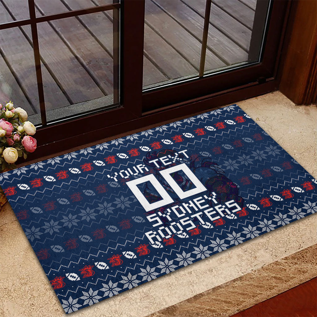 Personalized Sydney Roosters Christmas Rubber Doormat Australian Rugby Fans - Pixelated Ugly Xmas Pattern Mascot Santa