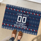 Personalized Sydney Roosters Christmas Rubber Doormat Australian Rugby Fans - Pixelated Ugly Xmas Pattern Mascot Santa