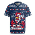 Personalized Sydney Roosters Christmas Rugby Jersey Australian Rugby Fans - Pixelated Ugly Xmas Pattern Mascot Santa