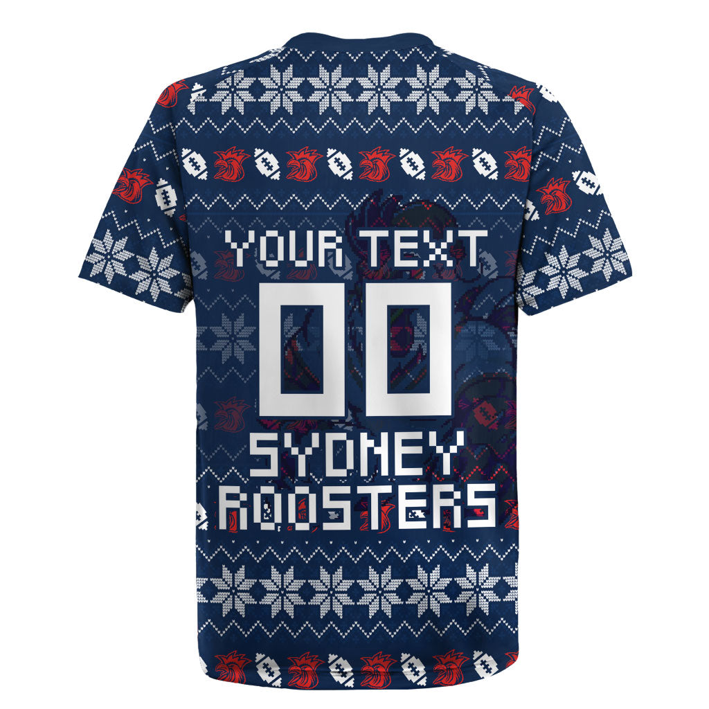 Personalized Sydney Roosters Christmas Rugby Jersey Australian Rugby Fans - Pixelated Ugly Xmas Pattern Mascot Santa
